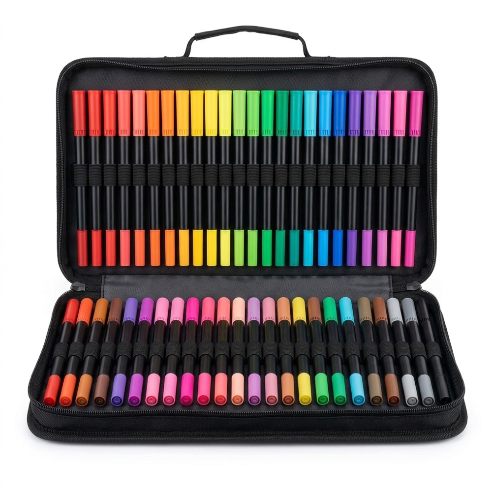 100-piece dual tip marker set in zippered carrying case